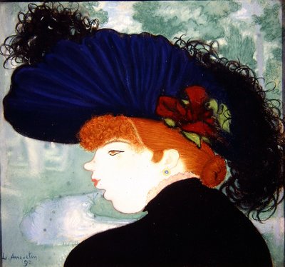 Donna dai capelli rossi con un cappello blu da Louis Anquetin