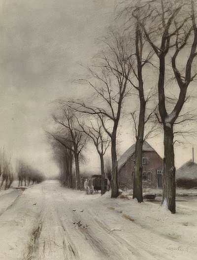 Paesaggio invernale con fattoria lungo un viale da Louis Apol