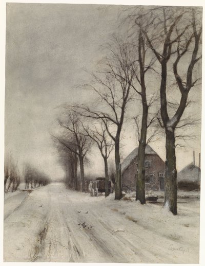Paesaggio invernale con fattoria lungo un viale da Louis Apol