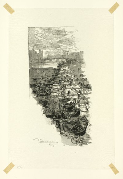 Mercato delle mele, visto dal Pont Louis-Philippe, settima tavola da Le Long de la Seine et des Boulevards da Louis Auguste Lepère