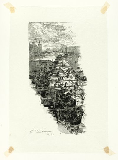 Mercato delle mele, visto dal Pont Louis-Philippe, settima tavola da Le Long de la Seine et des Boulevards da Louis Auguste Lepère