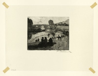 Lo stagno dei cavalli al Pont Marie, tavola dieci da Le Long de la Seine et des Boulevards da Louis Auguste Lepère