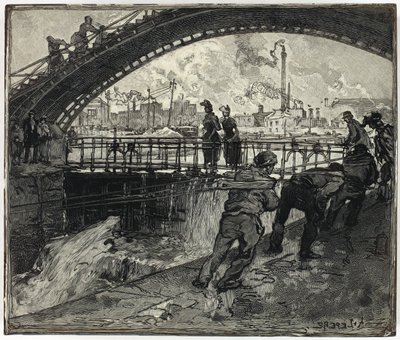 Blocco di legno per la chiusa del Canal Saint-Martin da Louis Auguste Lepère