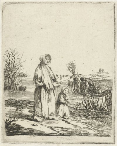 Mendicante con bambino vicino a un fosso da Louis Bernard Coclers