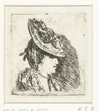 Studio della testa di una giovane donna con cappello da Louis Bernard Coclers