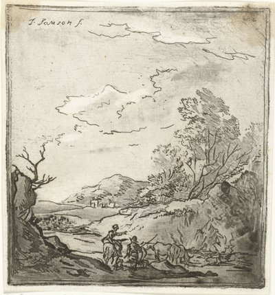 Paesaggio con cavaliere e pastore da Louis Bernard Coclers