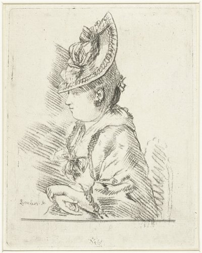 Ritratto di una giovane donna con cappello di profilo a sinistra da Louis Bernard Coclers