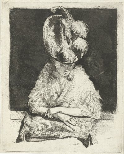Ritratto di una giovane donna con cappello che guarda fuori dalla finestra da Louis Bernard Coclers