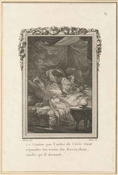 La fame per ordine di Cerere viene a spargere il suo veleno su Eresicton, mentre dormiva da Louis Binet after Jean Michel Moreau