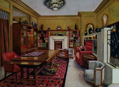 Sala studio di Leon Bouchet, acquerello per Le Confotable da Louis Bouchet