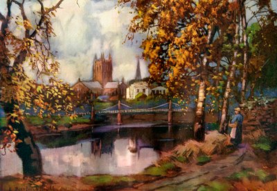 Cattedrale di Hereford, dalla passeggiata sul fiume, Herefordshire, 1924-1926 da Louis Burleigh Bruhl