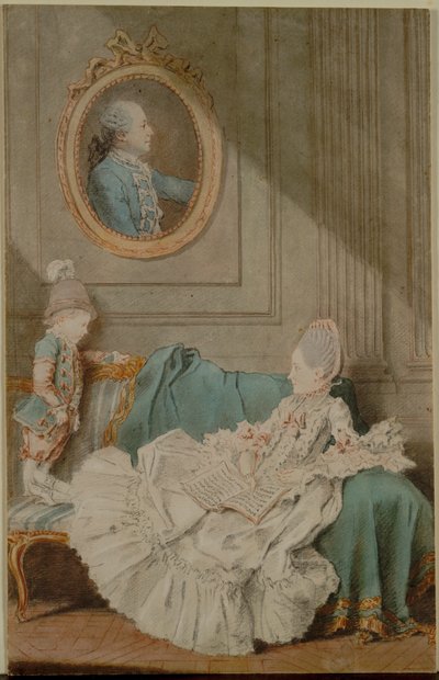 Madame Millin du Perreux e suo figlio, con un ritratto dipinto di Monsieur Jérôme-Robert Millin du Perreux da Louis Carmontelle