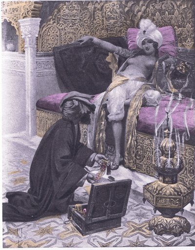 La figlia del re di Tunisi, illustrazione da Decameron di Boccaccio pubblicato da Navarre Society anni 