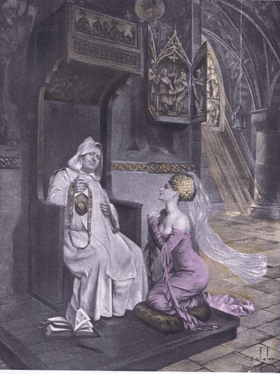 La signora e il frate, illustrazione dal Decameron di Boccaccio pubblicato dalla Navarre Society anni 