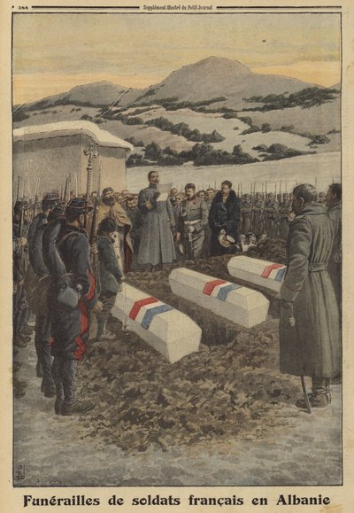 Funerale dei soldati francesi morti in Albania durante la ritirata dalla Serbia, Prima Guerra Mondiale da Louis Charles (after) Bombled