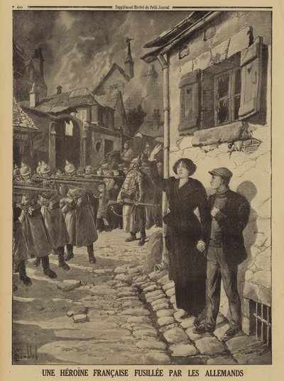 Crimini di guerra tedeschi: una giovane donna fucilata da un plotone di esecuzione in un villaggio francese, Prima Guerra Mondiale da Louis Charles (after) Bombled