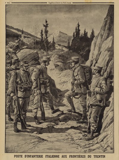 Posto di fanteria italiana al confine del Trentino, Prima Guerra Mondiale da Louis Charles (after) Bombled