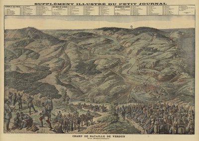Vista panoramica del campo di battaglia di Verdun, Francia, Prima Guerra Mondiale da Louis Charles (after) Bombled