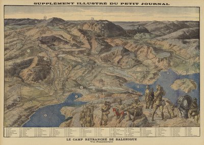 Vista panoramica del campo trincerato degli Alleati a Salonicco, Grecia, Prima Guerra Mondiale da Louis Charles (after) Bombled