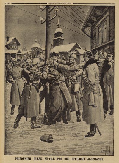 Prigioniero di guerra russo mutilato da ufficiali tedeschi, Prima Guerra Mondiale da Louis Charles (after) Bombled