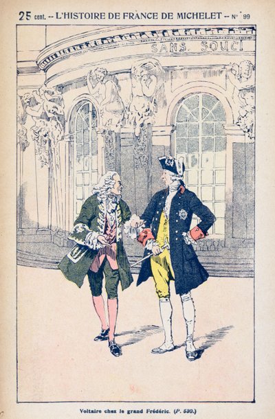 Francois Voltaire (1694-1778) con il Re Federico II di Prussia (1712-86) a Sanssouci vicino a Potsdam, da 
