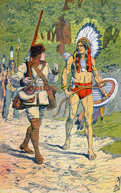 Trapper francesi con indiani in America da Louis Charles Bombled