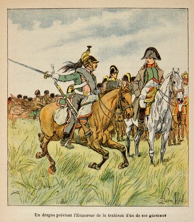 Illustrazione di Bombled Louis (1862-1927) da Conte Emmanuel de Las Cases (1766-1842): un dragone avverte l