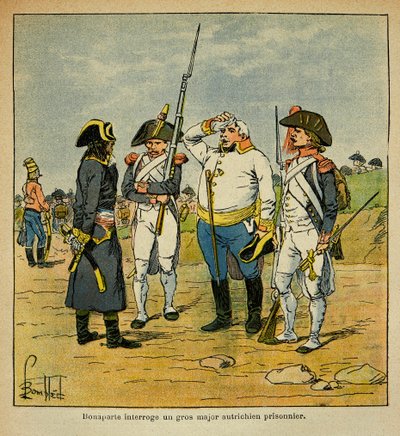Illustrazione di Louis Bombled (1862-1927) dal conte Emmanuel de Las Cases (1766-1842): Durante la campagna italiana, Bonaparte interroga un ufficiale prigioniero austriaco, Collezione privata da Louis Charles Bombled