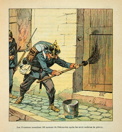 I prussiani incendiano 193 case dopo la cattura della città di Chateaudun, dopo averle cosparse di olio in ottobre da Louis Charles Bombled
