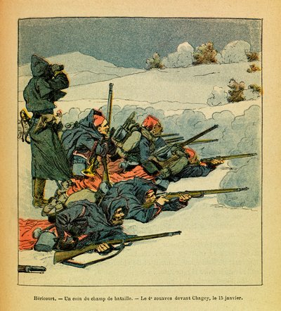 Hericourt, un angolo del campo di battaglia; il 4° Zuavo davanti a Chagey il 15 gennaio da Louis Charles Bombled