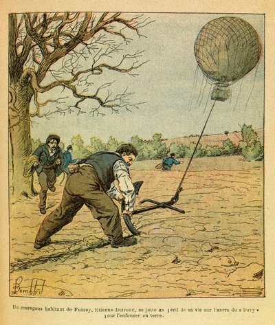 Battaglia di Nuits Saint Georges; i contadini cercano di trattenere un pallone di osservazione da Louis Charles Bombled