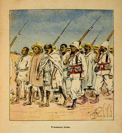 La guerra in Madagascar - Storia aneddotica delle spedizioni francesi del 1885-1895 di Henri Galli dit Galllichet (1854-1922), illustrata da Louis Bombled (1862-1927): Prigionieri Hovas nel 1895 da Louis Charles Bombled