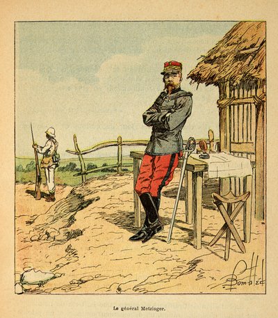 La guerra in Madagascar - Storia aneddotica delle spedizioni francesi del 1885-1895 di Henri Galli dit Galllichet (1854-1922), illustrata da Louis Bombled (1862-1927): Ritratto del generale Metzinger in Madagascar nel 1895 da Louis Charles Bombled