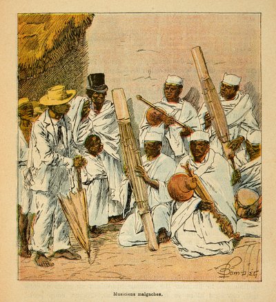 La guerra in Madagascar - Storia aneddotica delle spedizioni francesi del 1885-1895 di Henri Galli dit Galllichet (1854-1922), illustrata da Louis Bombled (1862-1927): Musicisti malgasci nel XIX secolo da Louis Charles Bombled