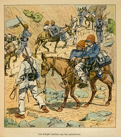 La guerra in Madagascar - Storia aneddotica delle spedizioni francesi del 1885-1895 di Henri Galli dit Galllichet (1854-1922), illustrata da Louis Bombled (1862-1927): Gli Eclopes dell