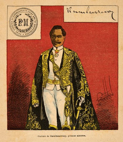 La guerra in Madagascar - Storia aneddotica delle spedizioni francesi del 1885-1895 di Henri Galli dit Galllichet (1854-1922), illustrata da Louis Bombled (1862-1927): Ritratto del Primo Ministro Rainilaiarivony (1828-1896) da Louis Charles Bombled