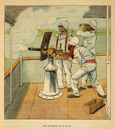 La guerra in Madagascar: Storia aneddotica delle spedizioni francesi del 1885-1895 di Henri Galli, illustrata da Louis Bombled: Colpo di cannone sugli Hovas a bordo della cannoniera 