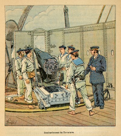La guerra in Madagascar: Storia aneddotica delle spedizioni francesi del 1885-1895 di Henri Galli, illustrata da Louis Bombled: Bombardamento di Tamatave dalla Marina francese, Collezione privata da Louis Charles Bombled