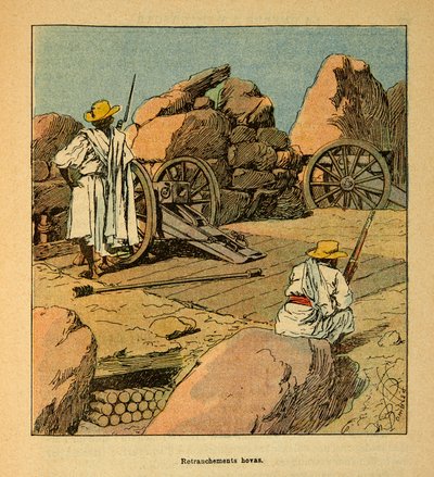 La Guerra in Madagascar-Storia Aneddotica delle Spedizioni Francesi del 1885-1895 di Henri Galli detto Galllichet (1854-1922), illustrato da Louis Bombled (1862-1927): Ritracciamento delle truppe Hovas nel 1895 a Tananarive, Collezione Privata da Louis Charles Bombled