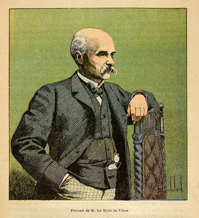 La guerra in Madagascar - Storia aneddotica delle spedizioni francesi del 1885-1895 di Henri Galli dit Galllichet, illustrata da Louis Bombled: Ritratto di M. Le Myre de Vilers, residente generale a Madagascar nel 1886, Collezione privata da Louis Charles Bombled