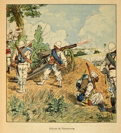 La guerra in Madagascar-Storia aneddotica delle spedizioni francesi del 1885-1895 di Henri Galli detto Galllichet (1854-1922), illustrato da Louis Bombled (1862-1927): Difesa di Tsarasaotra nel 1895, Collezione privata da Louis Charles Bombled