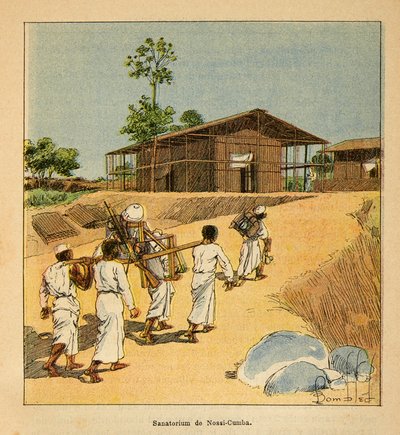 La guerra in Madagascar-Storia aneddotica delle spedizioni francesi del 1885-1895 di Henri Galli detto Galllichet (1854-1922), illustrato da Louis Bombled (1862-1927): Un sanatorio a Nossi-Cumba nel XIX secolo, Collezione parziale da Louis Charles Bombled