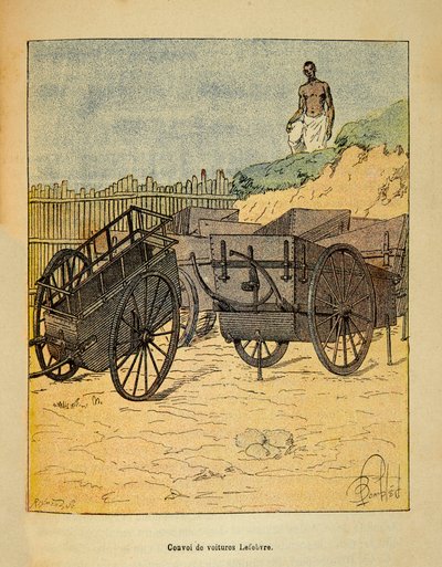La guerra in Madagascar - Storia aneddotica delle spedizioni francesi del 1885-1895 di Henri Galli dit Galllichet (1854-1922), illustrata da Louis Bombled (1862-1927): Convoglio di auto Lefebvre per il rifornimento delle truppe da Louis Charles Bombled