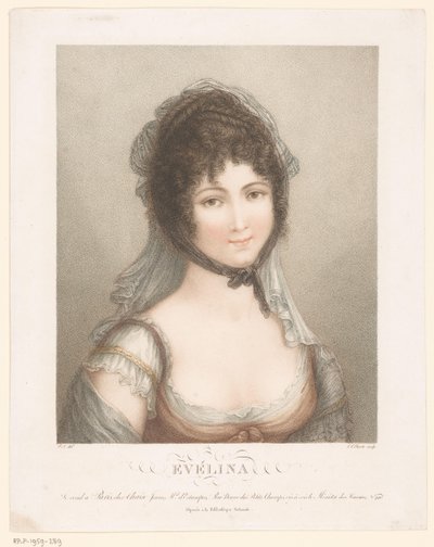 Giovane donna con velo e capelli ricci raccolti da Louis Charles Ruotte