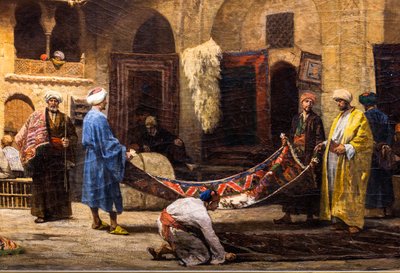 Il bazar dei tappeti nel Khan Khalil del Cairo da Louis Claude Mouchot