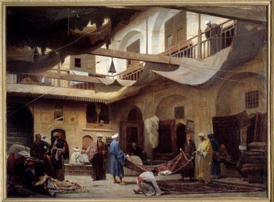 Il bazar dei tappeti nel Khan-Khabil al Cairo nel 1866 da Louis Claude Mouchot