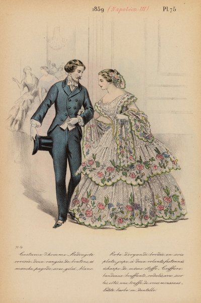 Moda francese: 1859, Napoleone III (litografia a colori) da Louis Colas