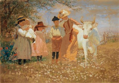 Gruppo familiare con mucca da Louis Comfort Tiffany