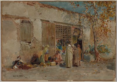 Scena marocchina, 1871 circa (acquerello con guazzo e grafite su carta vergata montata su cartone) da Louis Comfort Tiffany