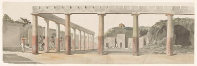 Veduta delle caserme romane e della colonnata di Pompei da Louis Ducros